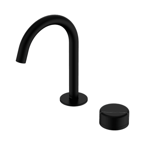 Serenity Basin Mixer Arc Spout Marquina Black Handle Matte Black