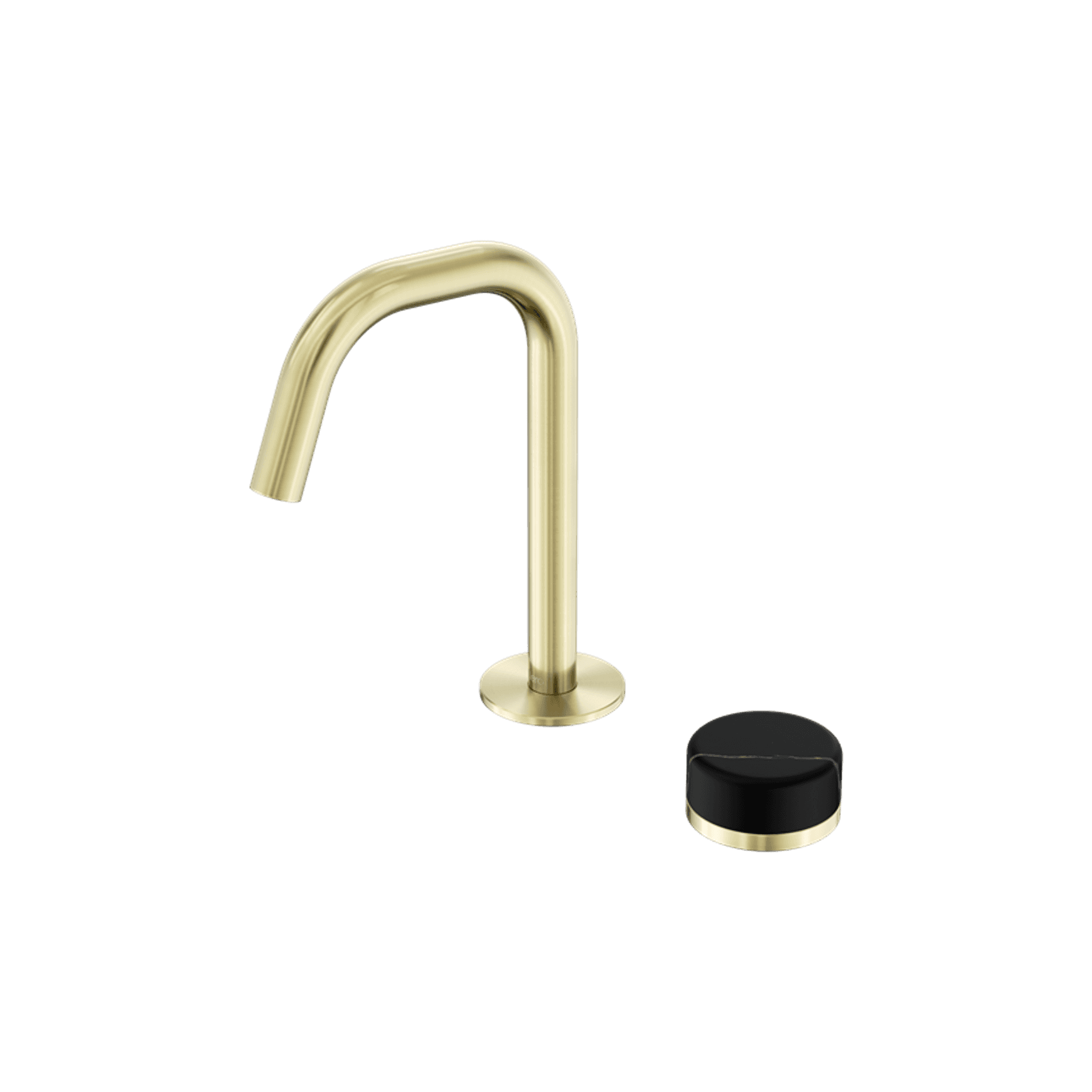 Serenity Basin Mixer Edge Spout Marquina Black Handle Brushed Gold