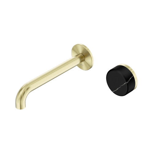 Serenity Wall Basin Mixer 160mm Spout Marquina Black Handle Brushed Gold
