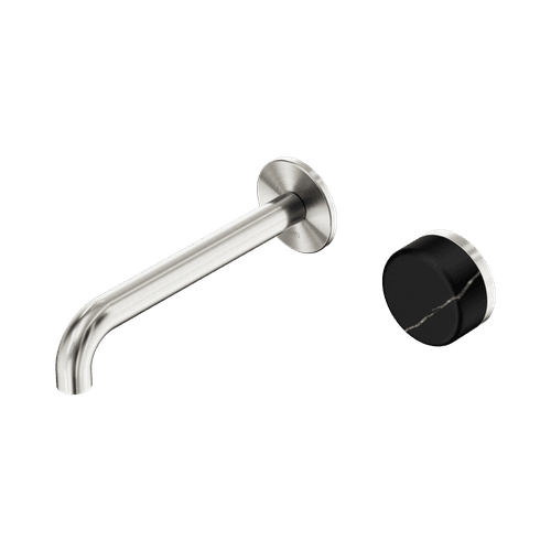 Serenity Wall Basin Mixer 185mm Spout Marquina Black Handle Brushed Nickel