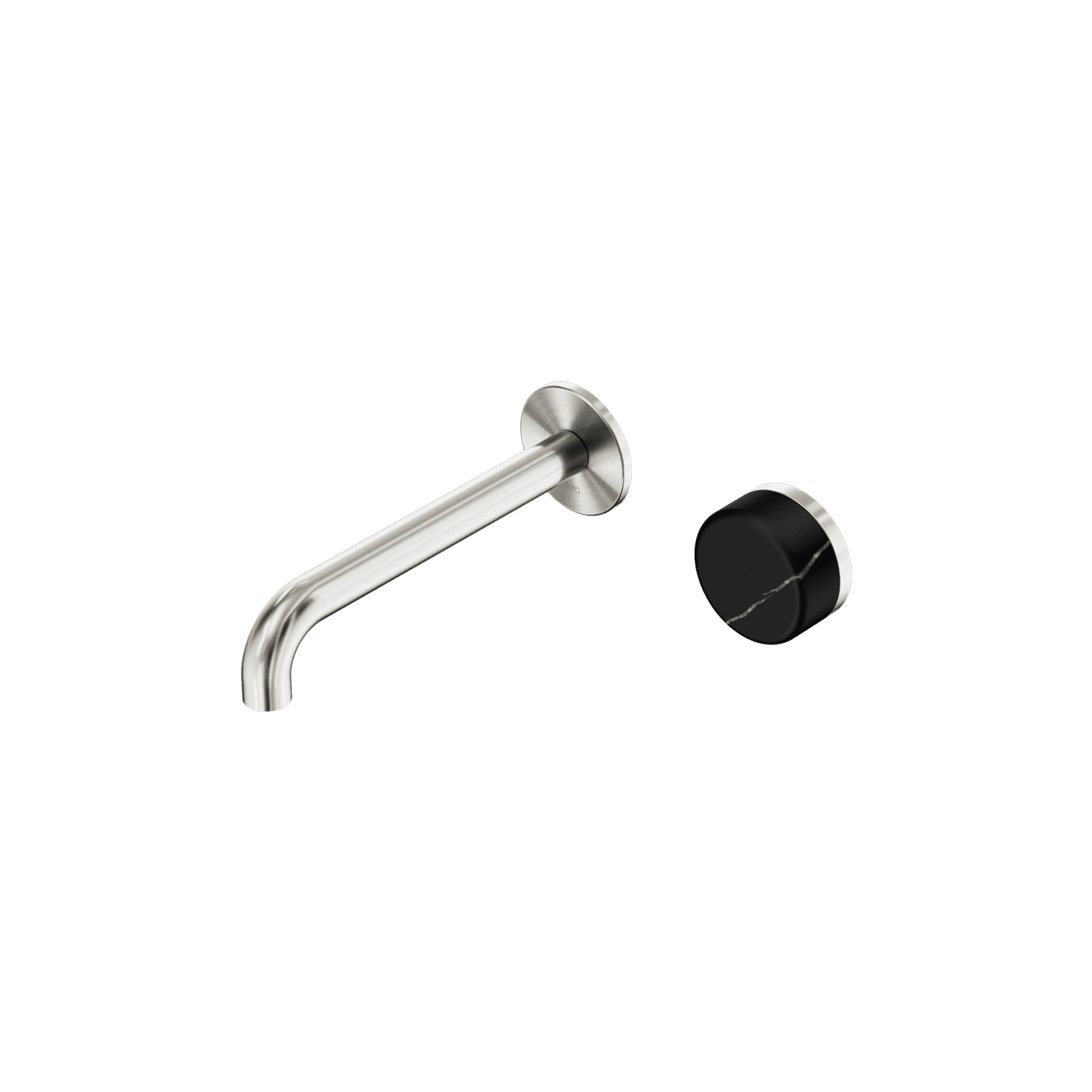 Serenity Wall Basin Mixer 185mm Spout Marquina Black Handle Brushed Nickel
