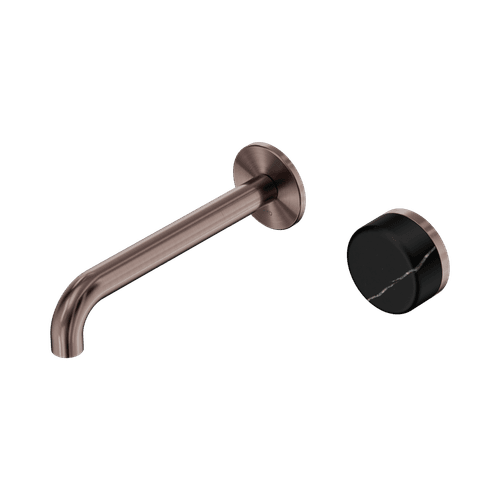 Serenity Wall Basin Mixer 220mm Spout Marquina Black Handle Brushed Bronze