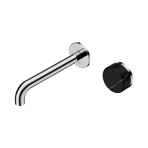 Serenity Wall Basin Mixer 185mm Spout Marquina Black Handle Chrome