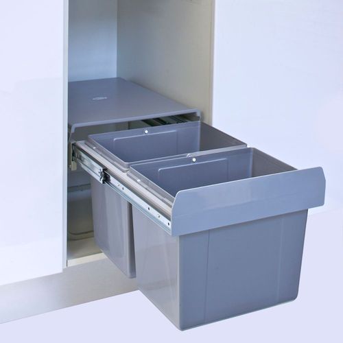 Domestique 30L Twin Slide Out Concealed Kitchen Waste Bin - Low Profile - Under Sink