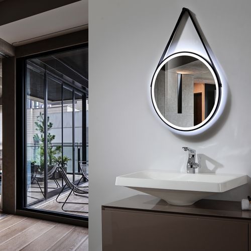 LED Decorative Round Strap Mirror with Demister