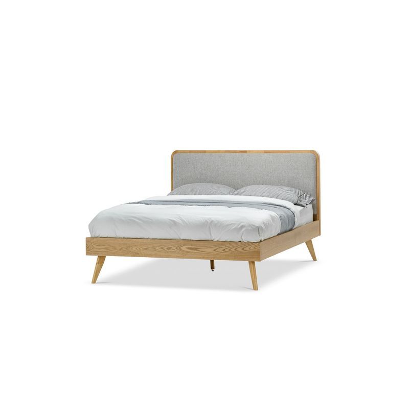 Stella Queen Bed Frame | Light Grey & Natural Oak