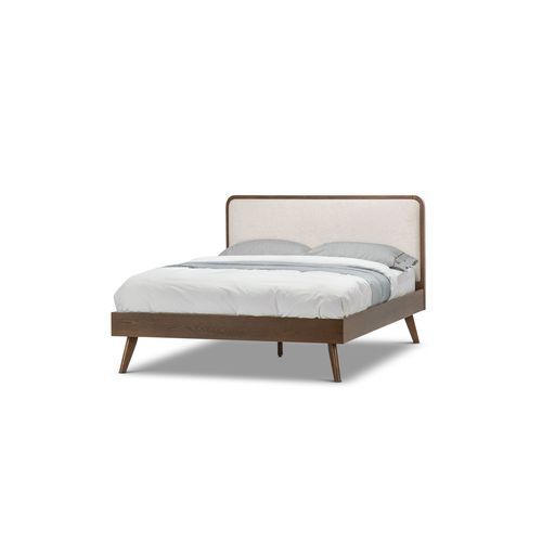 Stella Queen Bed Frame | Light Beige & Walnut