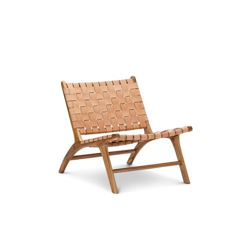 Lazie Leather Strapping Lounge Chair | Teak & Natural Tan