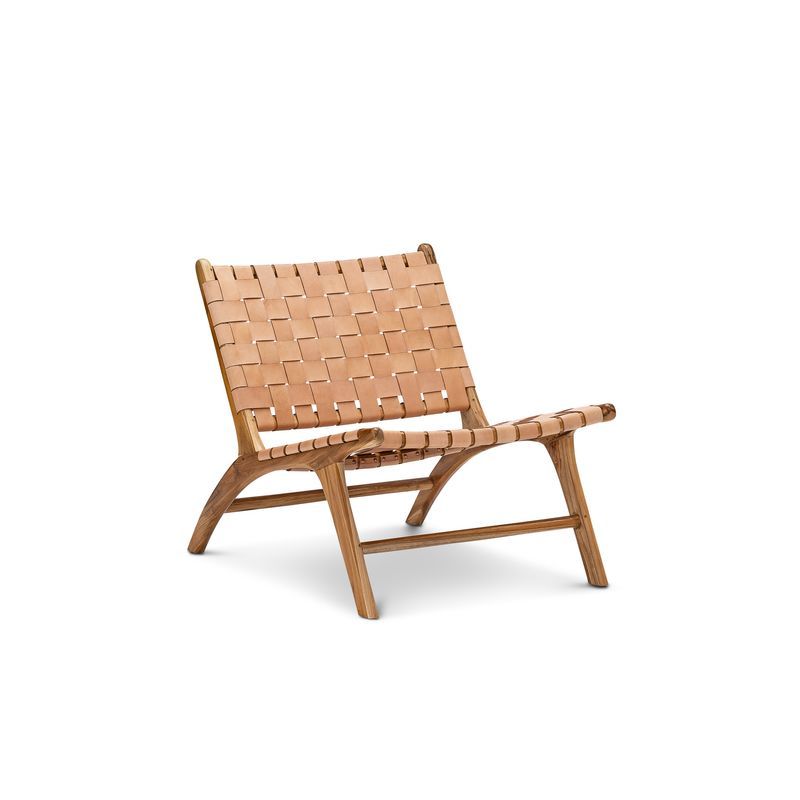 Lazie Leather Strapping Lounge Chair | Teak & Natural Tan