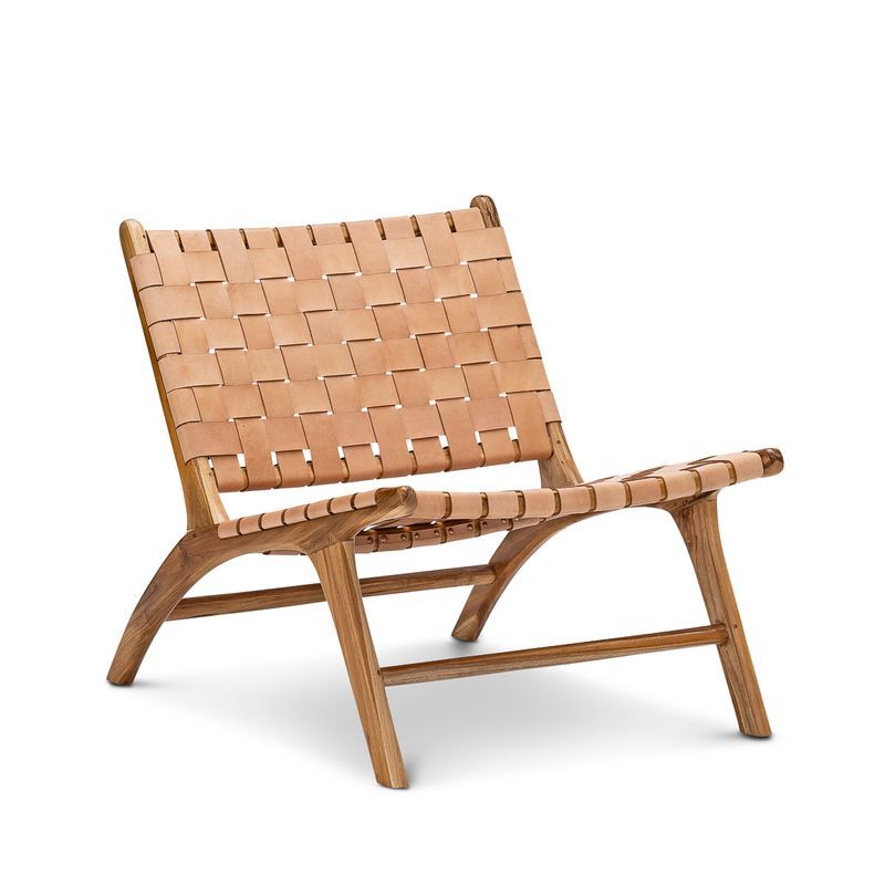 Lazie Leather Strapping Lounge Chair | Teak & Natural Tan