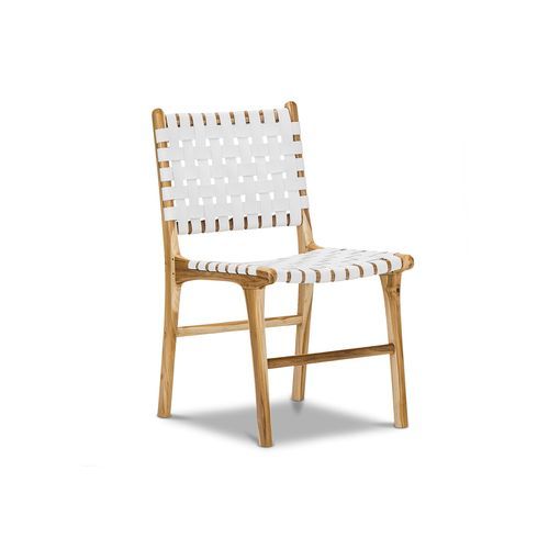 Lazie Leather Strapping Dining Chair | Set of 2 | Teak & White