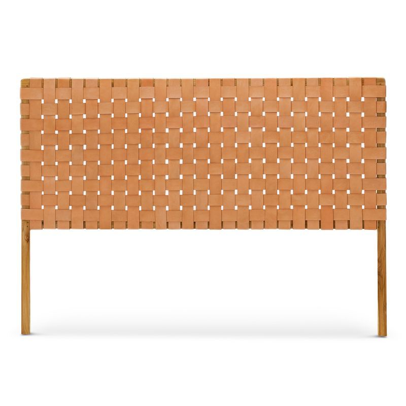 Lazie Leather Strapping Bedhead | Teak & Natural Tan