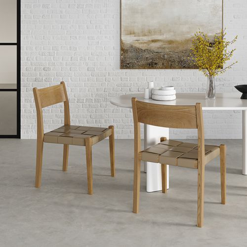 Laine Wide Leather Stackable Dining Chairs | Set of 2 | Taupe