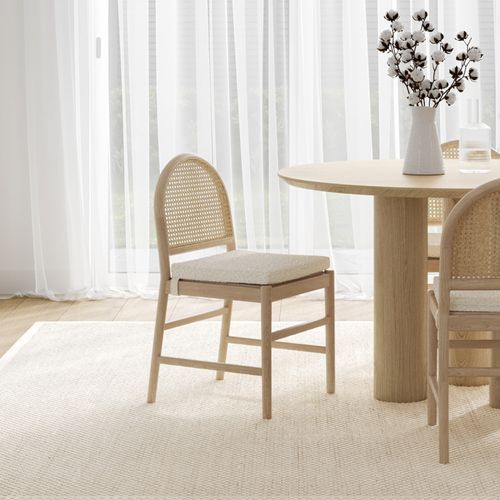 Estelle Rattan Arch Dining Chair | Cream Bouclé | Pair