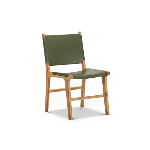 Casey Set of 2 Flat Leather Dining Chair | Olive Green