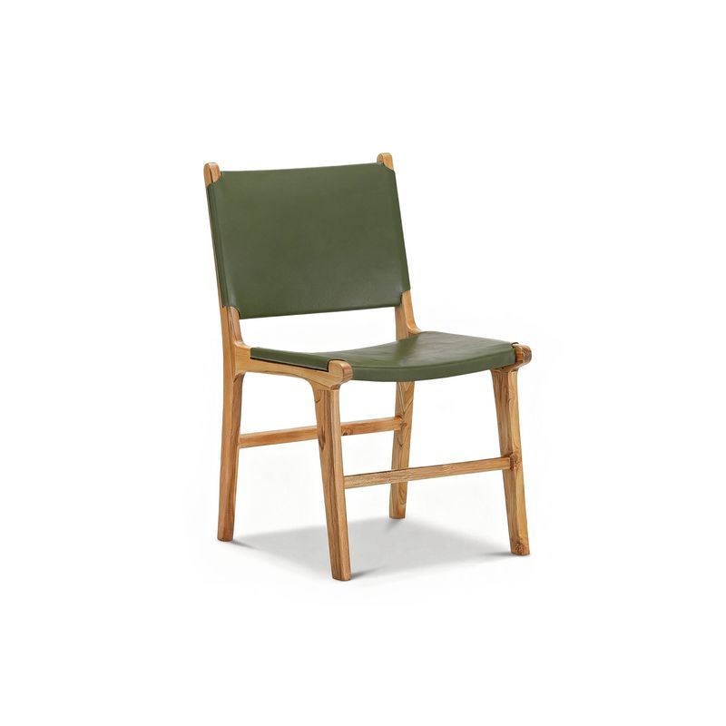 Casey Set of 2 Flat Leather Dining Chair | Olive Green