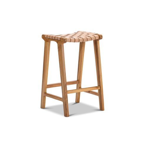 Casey Woven Leather Barstool | 66cm | Nude Tan