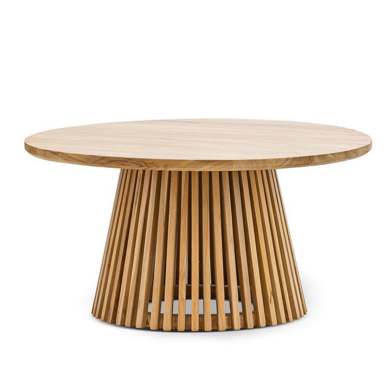 Pedie 80cm Round Slat Coffee Table | Natural Teak