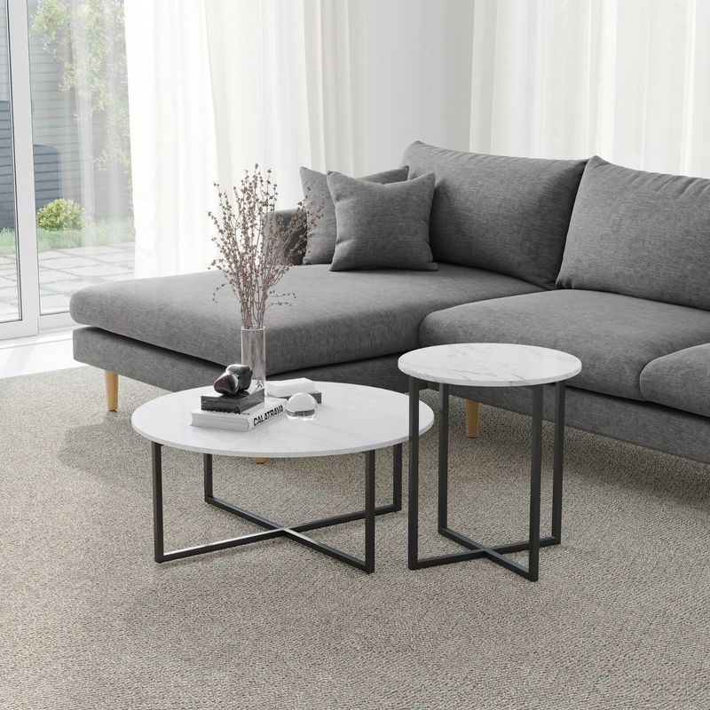 Ellie Marble Round Coffee Table | White & Black