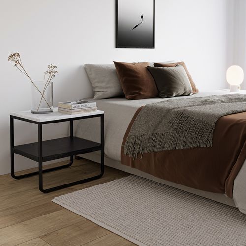 Estoria White Marble Square Shelf Side Table | Black