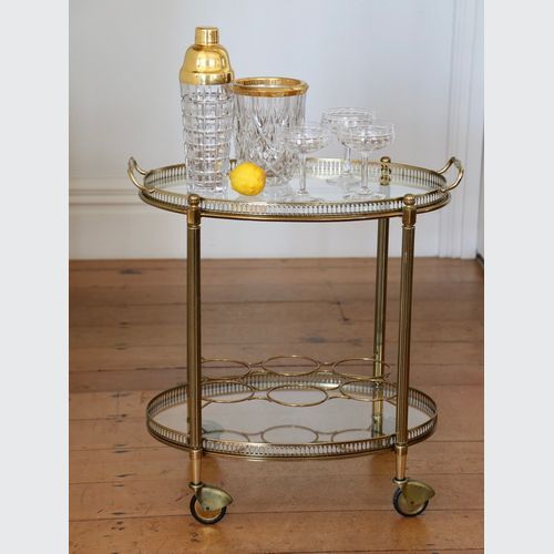 French Oval Brass Drinks Trolley C.1950