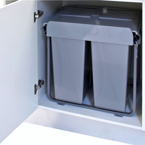 Domestique 68L Triple Slide Out Concealed Waste Bin - 600mm Cupboard - w/ Door Mount Kit