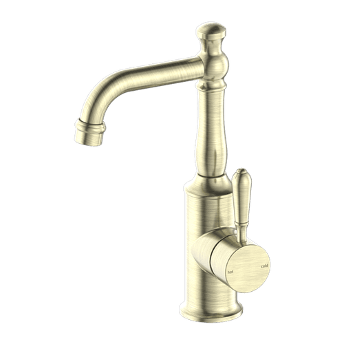 York Basin Mixer With Metal Lever Aged Brass