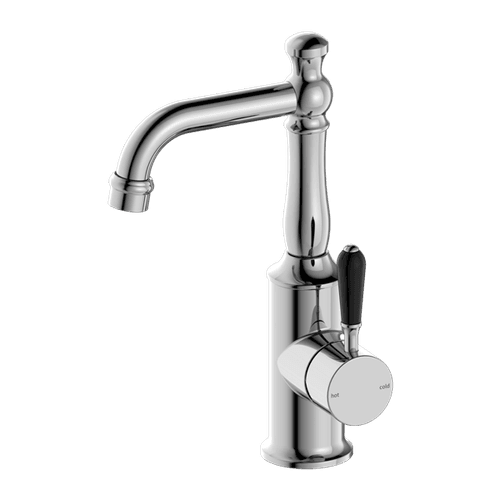 York Basin Mixer With Black Porcelain Lever Chrome