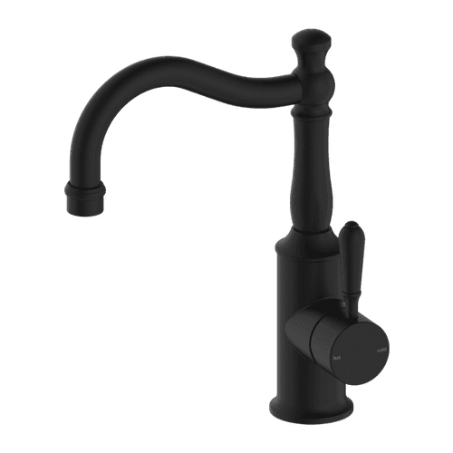 York Basin Mixer Hook Spout With Metal Lever Matte Black
