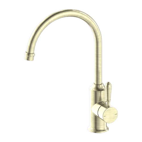 York Kitchen Mixer Gooseneck Spout With Metal Lever Aged Brass