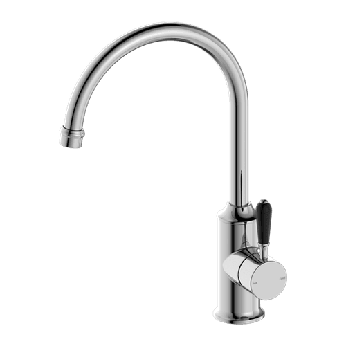 York Kitchen Mixer Gooseneck Spout With Black Porcelain Lever Chrome