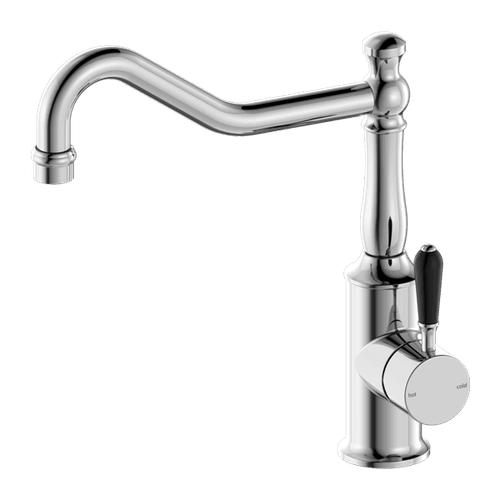 York Kitchen Mixer Hook Spout With Black Porcelain Lever Chrome