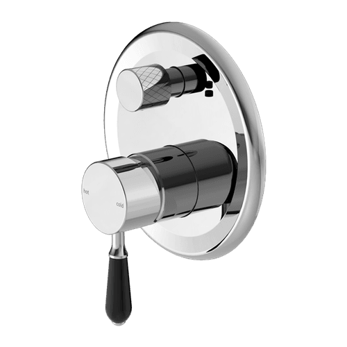 York Shower Mixer With Divertor With Black Porcelain Lever Chrome
