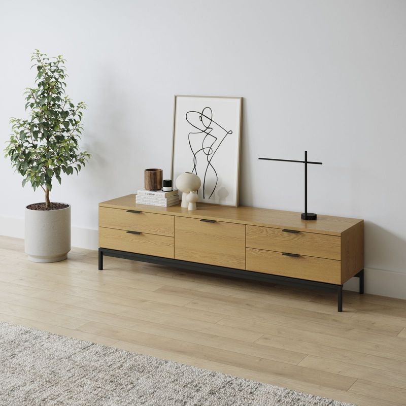 Macy Oak Entertainment Unit | Natural & Black
