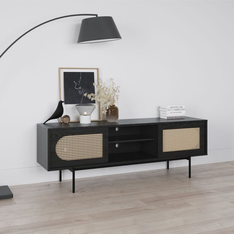 Fenton Woven Rattan Entertainment Unit | Black & Natural
