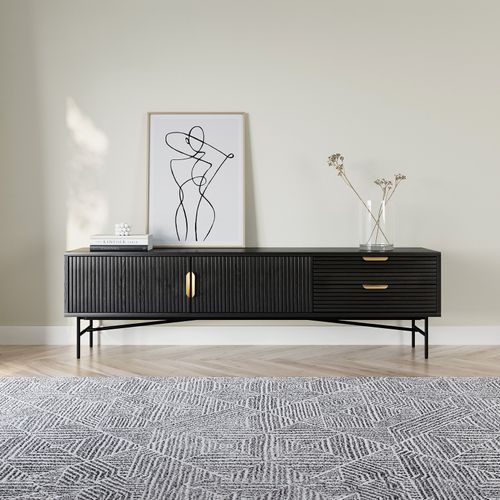 Kina Ripple Slatted TV Entertainment Unit | 180cm | Black Oak