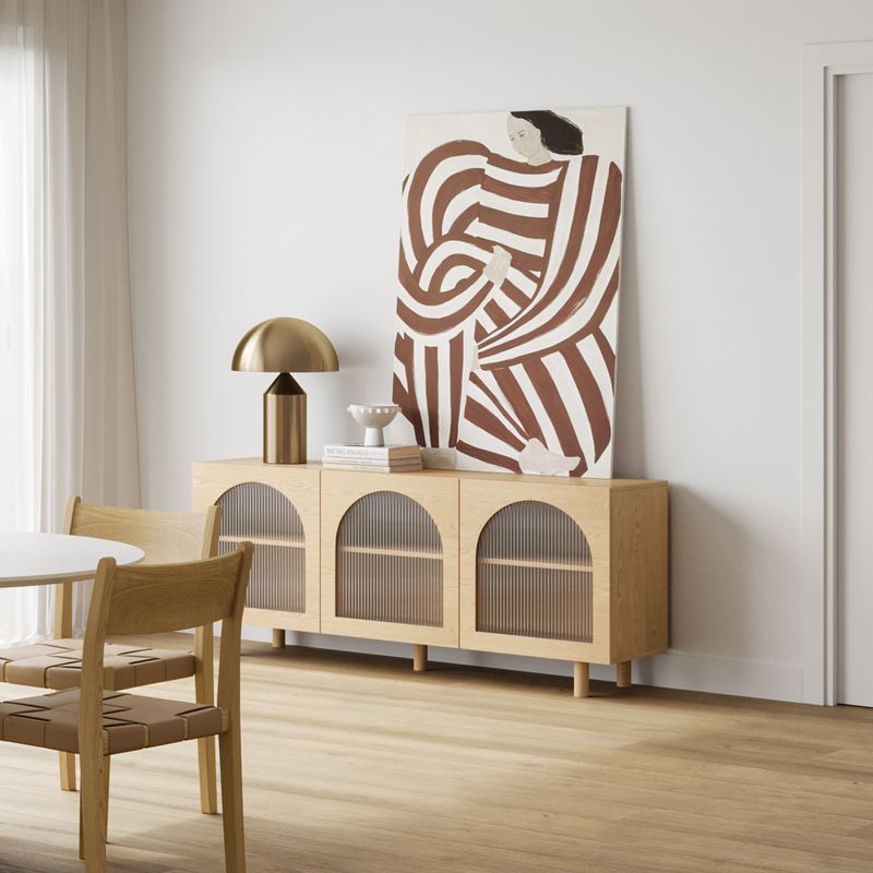 Cove 3 Door Fluted Glass Arch Sideboard Buffet | Natural Oak