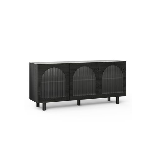 Cove 3 Door Fluted Glass Arch Sideboard Buffet | Black Oak