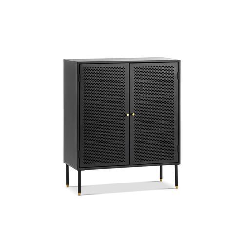 Mesh 2 Door Low Storage Cabinet | Matte Black