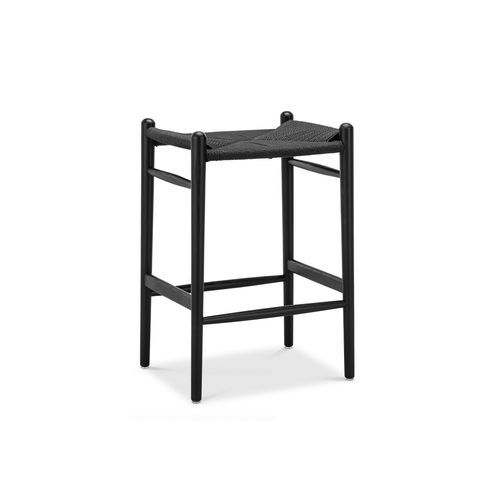 Arche Solid Ashwood Woven Cord Barstool | Black