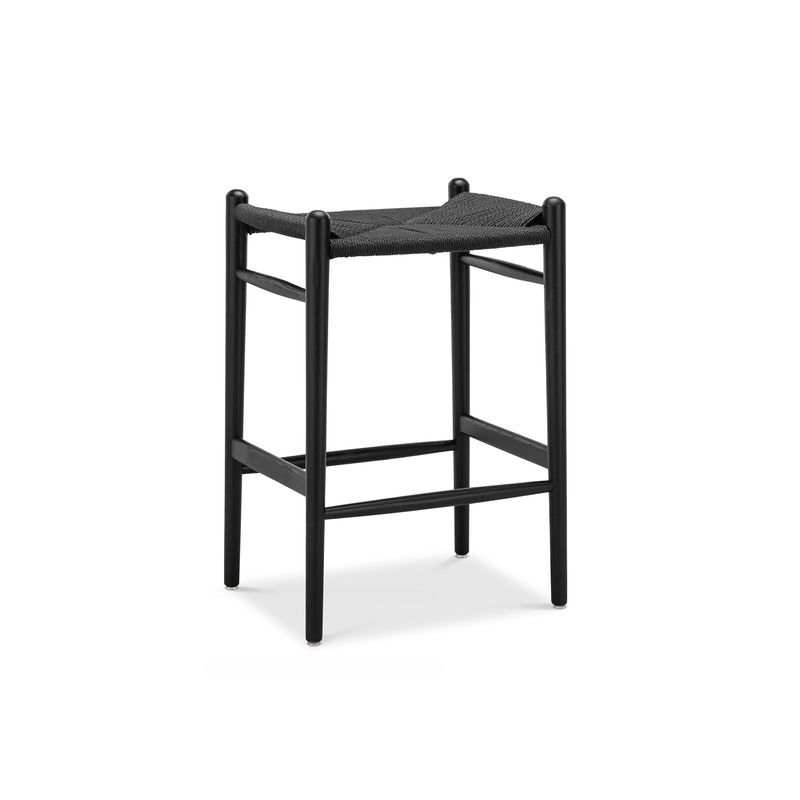 Arche Solid Ashwood Woven Cord Barstool | Black
