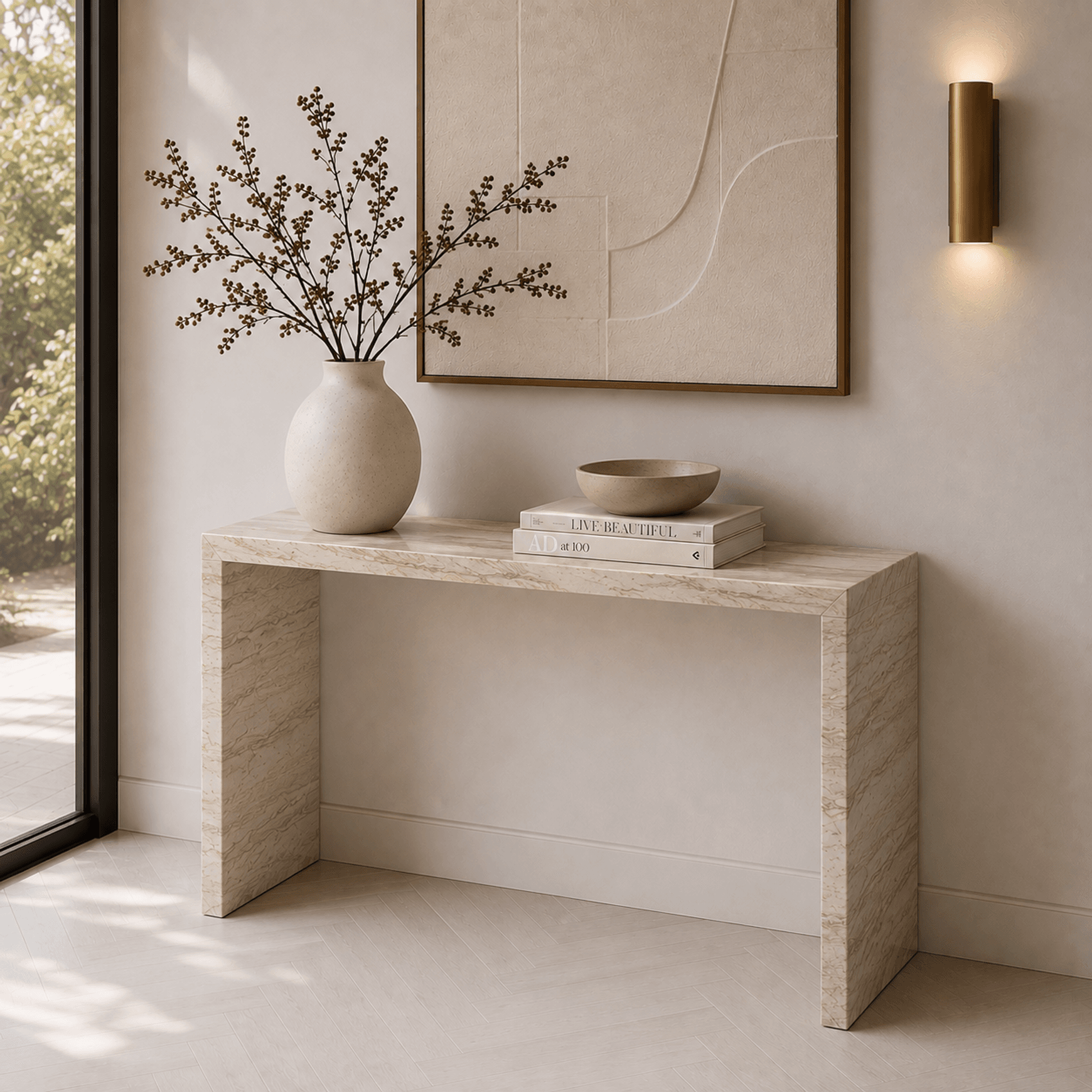 Waterfall Hallway Console - Taj Mahal Quartzite