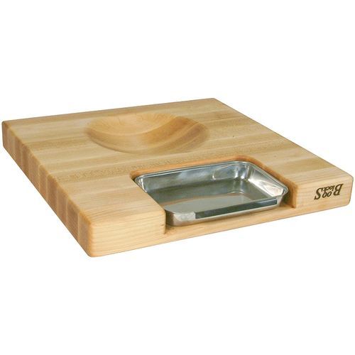 Boos Block Newton Prep Master Maple Wood Reversible Cutting Board with Juice Groove & Pan - 45cm x 45cm x 6cm