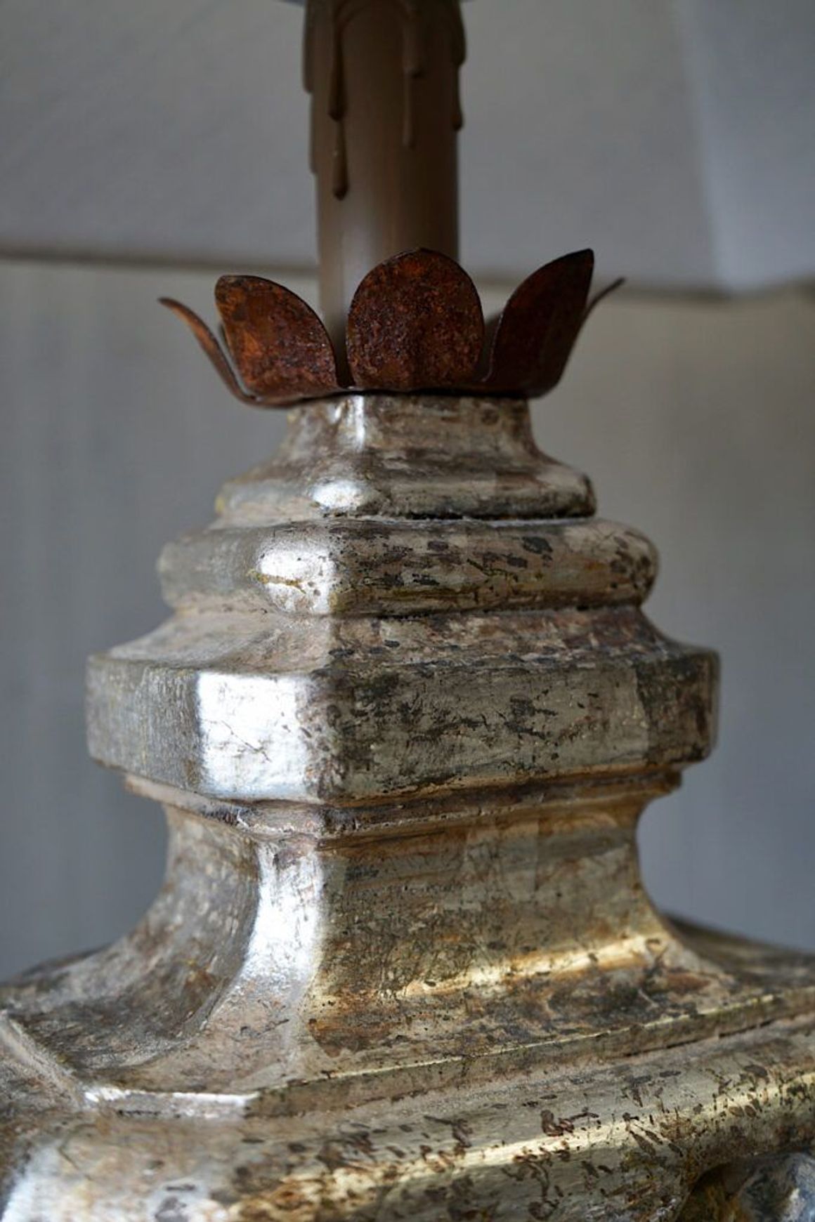 Large Italian Carved & Silvered Lamp