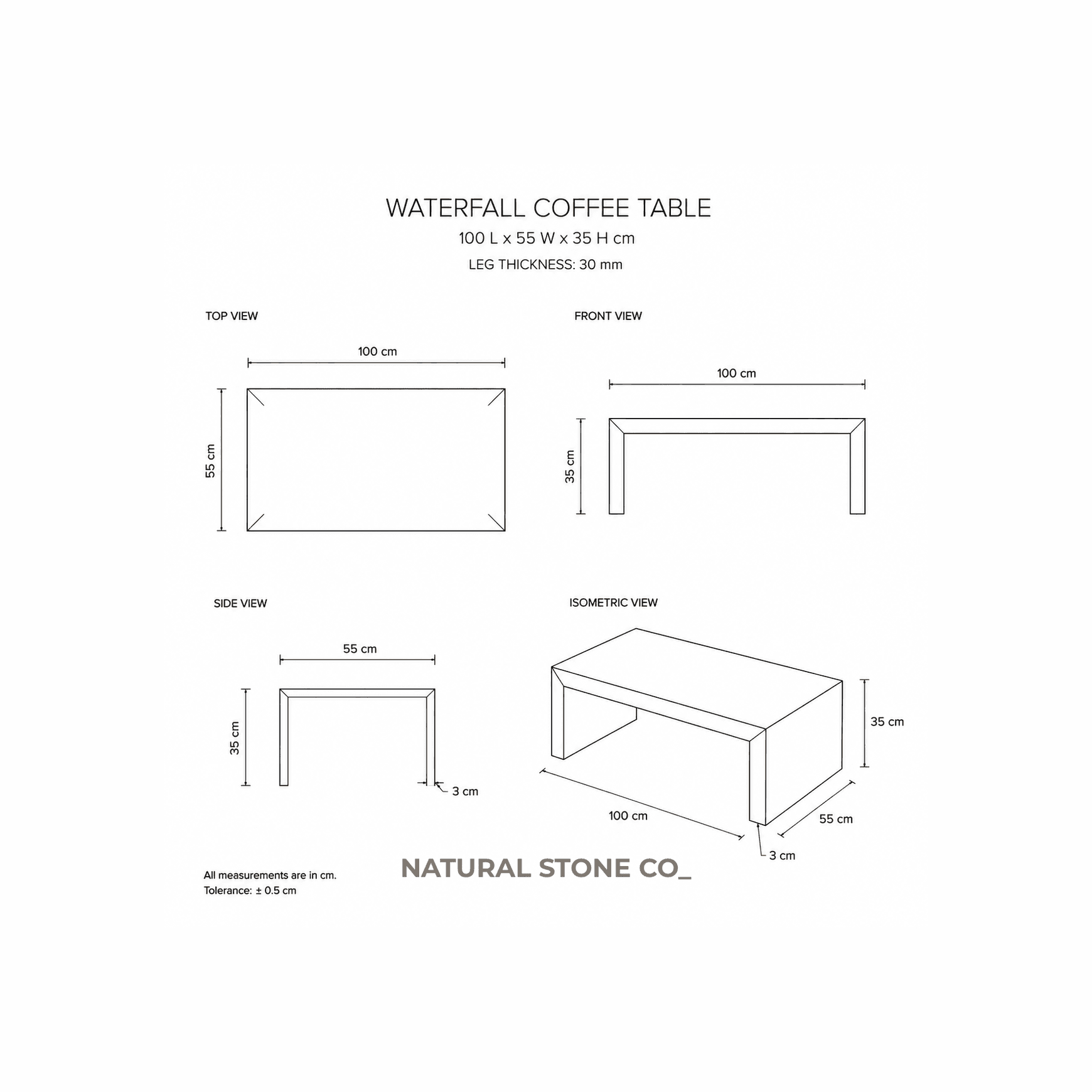Waterfall Coffee Table - Milky Blue Marble
