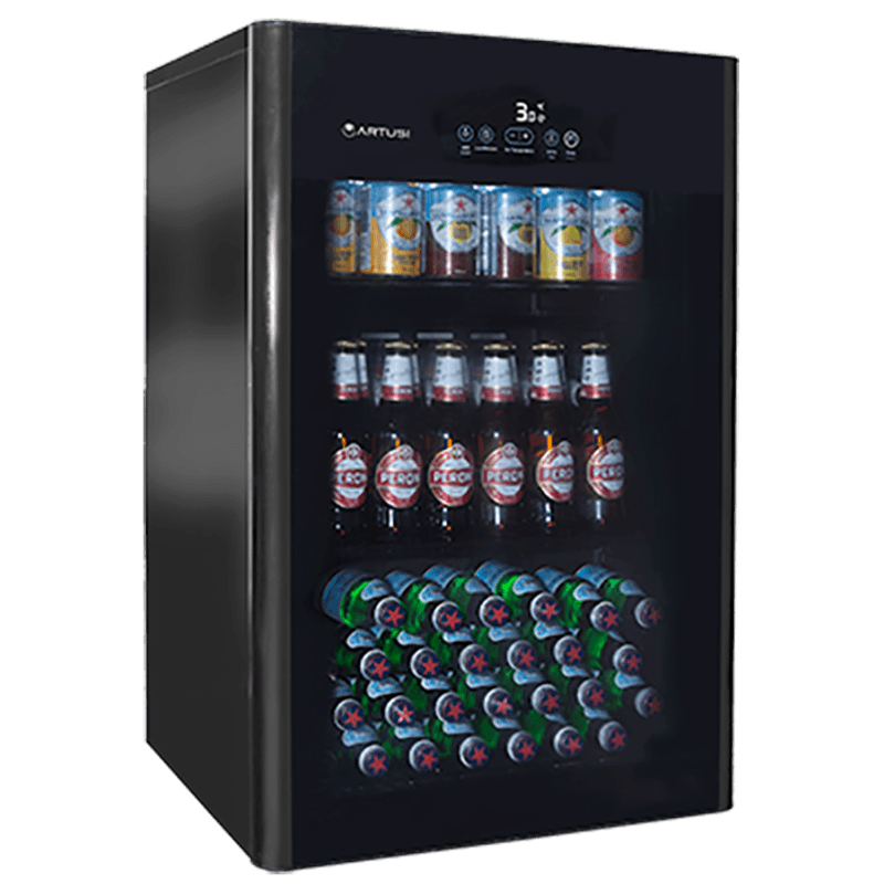 Artusi 100L Freestanding Bar Fridge/ Beverage Centre - Black Glass Door