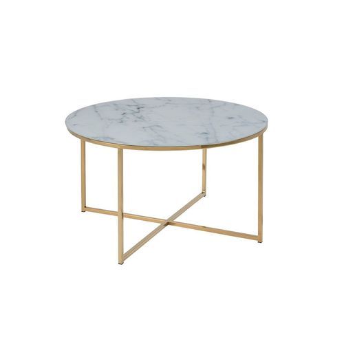 KOLINA Glass Marble Round Coffee Table 80cm - White/ Gold Chrome