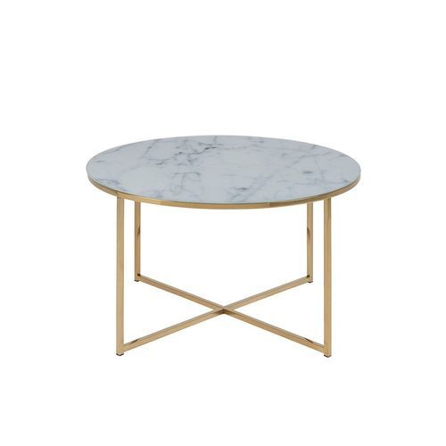 KOLINA Glass Marble Round Coffee Table 80cm - White/ Gold Chrome