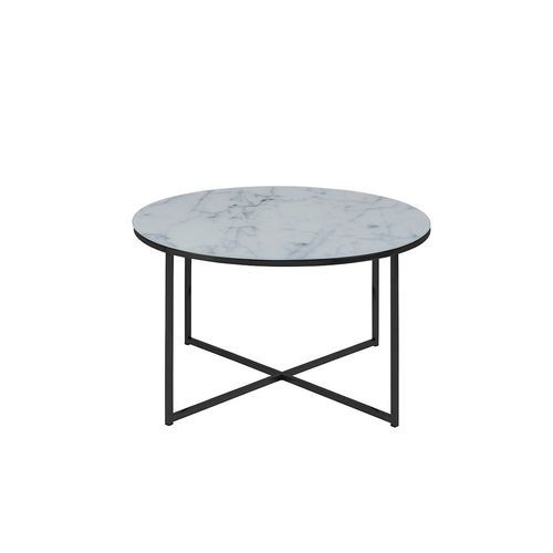 KOLINA Glass Marble Round Coffee Table 80cm - White