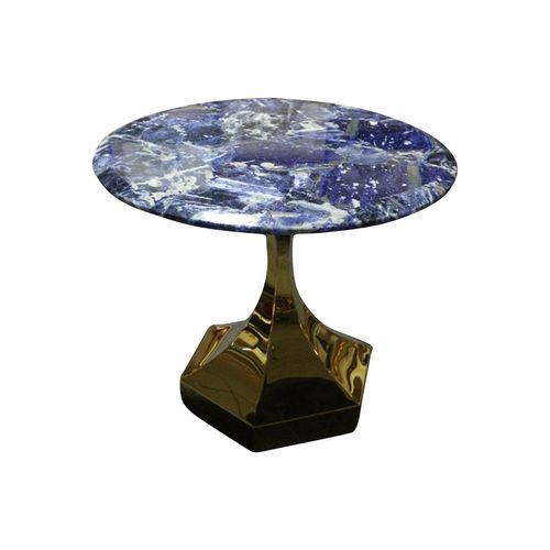 Dapper Solidate Blue Jasper Accent Table with Gold Metal Hexagon Base
